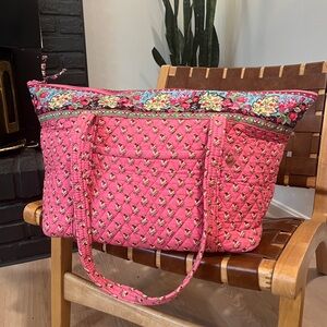 Vintage Pink Pansy Weekend Tote Bag Large